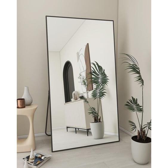 Koonmi Miroir sur pied, 180 x 76 cm, robuste miroir pour tout le corps avec cadre minimaliste étroit en aluminium, grand miroir mural moderne à poser