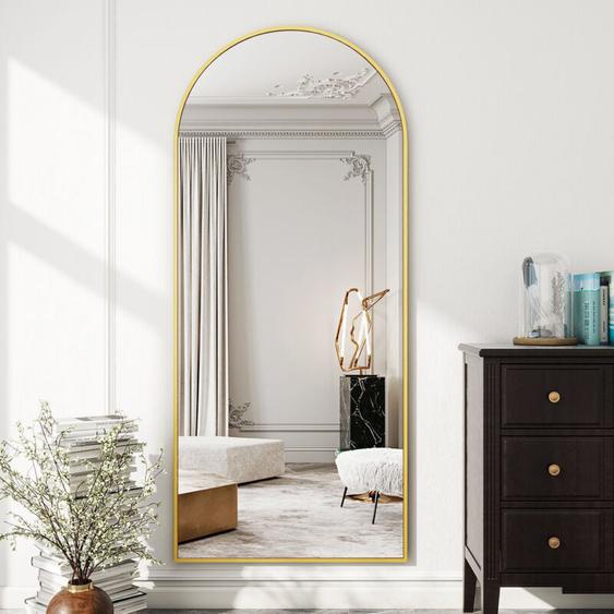 Koonmi - Miroir sur pied à haut bombé, 165 x 60 cm Miroir bombé en verre robuste, miroir mural pour tout le corps, à poser sur le mur ou à placer