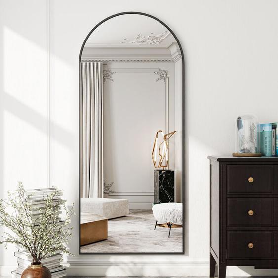 Koonmi - Miroir sur pied avec haut bombé, 165 x 60 cm Miroir bombé en verre robuste, miroir mural pour tout le corps, à poser sur le mur ou à placer