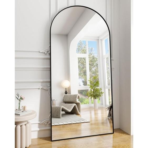 Koonmi Miroir sur pied avec haut bombé, 180 x 76 cm Miroir bombé en verre robuste, miroir mural pour tout le corps, à poser sur le mur ou à placer
