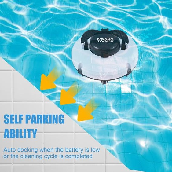 Kosgho robot nettoyeur de piscine sans fil IPX8 étanche double moteur stationnement par aspiration 120 minutes dautonomie Aspiration automatique pour les piscines hors-sol dans le sol dans le sol jusquà 1076 m2