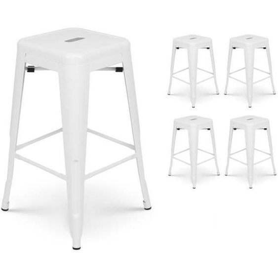 KOSMI - Lot de 4 tabourets de bar en métal blanc mat style industriel - Hauteur 66 cm