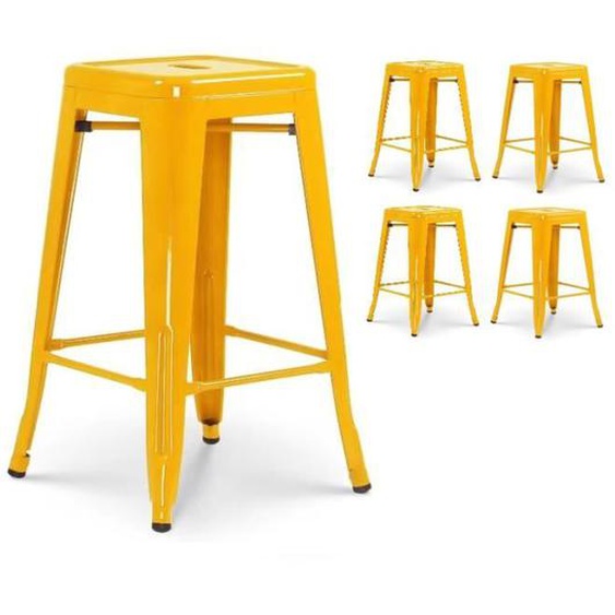 Tabourets de bar - KOSMI - Lot de 4 - Métal jaune brillant - Hauteur 66 cm - Style industriel