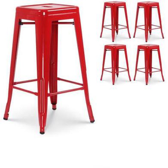 Lot de 4 tabourets de bar style industriel rouge brillant - KOSMI - Hauteur 66 cm - Métal