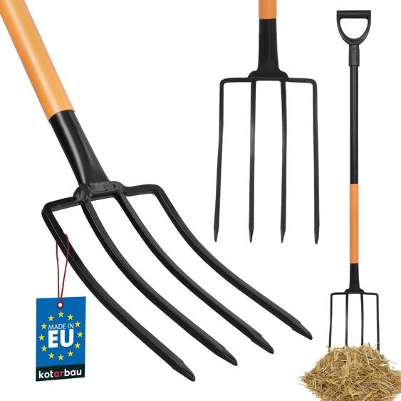 KOTARBAU® Fourche à bêcher avec 4 dents Fourche avec manche en acier 130 cm Fourche à foin avec poignée en D Fourche à fumier Fourche à bêcher Fourche de jardin Fourche de jardin Outils de jardin Outils de jardinage