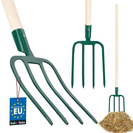 KOTARBAU® Fourche en acier avec 4 dents plates Noir pour le jardinage Fourche à fumier Fourche à fumier