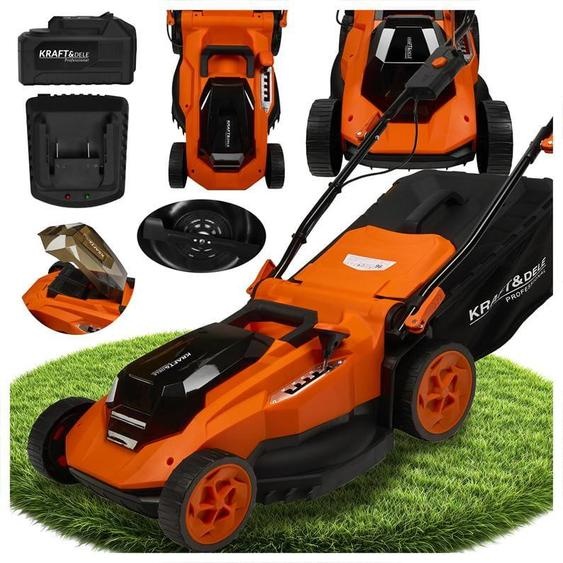 Kraft&Dele Tondeuse à gazon sans fil avec batterie 40V (2x20V) Largeur de coupe 38 cm Hauteur de coupe 25-75mm Capacité du bac à herbe 50L Sans fil