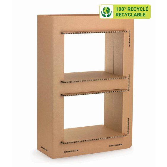 KRAFTDESIGN Etagère 2 cases H. 91,5 cm en carton alvéolaire - Kraft naturel