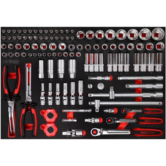 KS TOOLS Jeu de clés à douilles 1/4+ 3/8+ 1/2 en mousse 111 pces 811