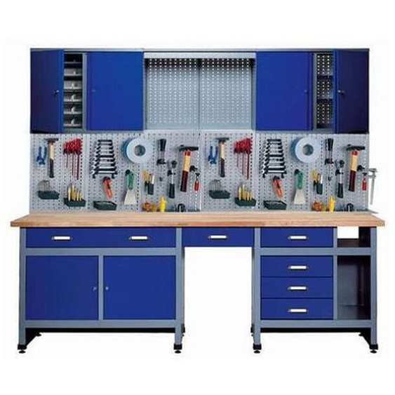 Kupper - Küpper établi-set modèle 70412-7, l. 240 cm, établi, élément haut, panneau perforé, bleu outremer