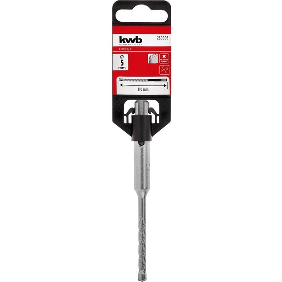 kwb HB4X SDS Plus Marteau perforateur, 110 mm, Ø 5 mm (plaquette en carbure de tungstène, quatre tranchants, pointe de centrage, spirale quadruple plus, acier à outils, SDS Plus)