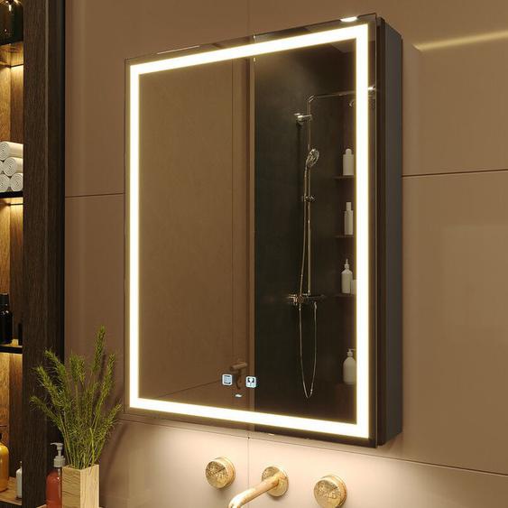 KWW 50 x 70 cm LED éclairage Salle de Bains Armoire à Pharmacie avec Miroir, Température de Couleur réGlable, Anti - Buée Gradateur, Prise et USB,
