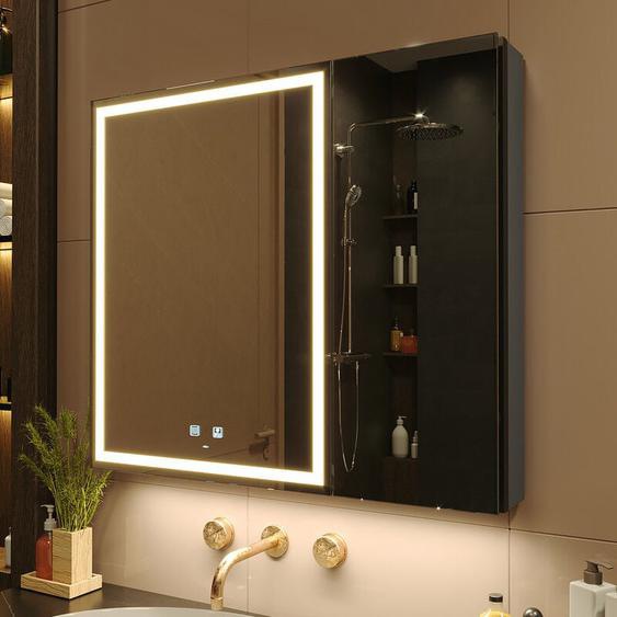 KWW - 75 x 70 cm led éclairage Salle de Bains Armoire à Pharmacie avec Miroir, Température de Couleur réGlable, Anti - Buée Gradateur, Prise et usb,