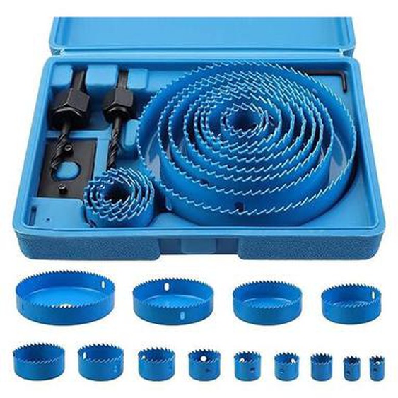 L&h-cfcahl - 17 Pcs Kit Scies Cloches bi-métal en Acier Carbone 19-127mm Scie Cloche Coffret pour Bois, Plaque de Plâtre et Plaques de Plâtre bleu,