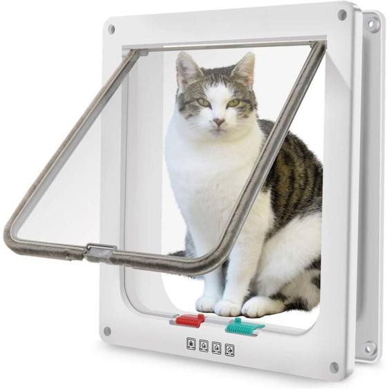 Grande Chatière pour Chat avec magnétique 28 x 24,9 x 5,5 cm xl Blanc Chatière 4 Voies pour Chats et Petits Chiens Facile à Installer et à Utiliser