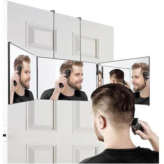 L&h-cfcahl - Miroir 360 degrés Miroir 3 faces pliable Miroir 3 Voies noir miroir grossissant miroir mural Portable tri-pli réglable et Pliable avec
