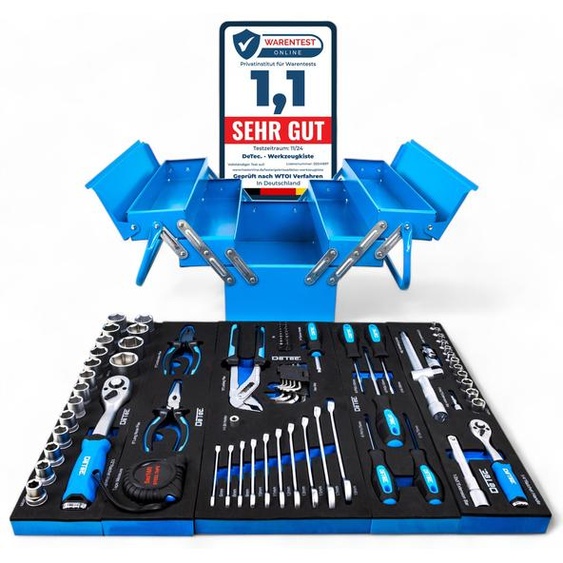 La boîte à outils DeTec. Caisse à outils blue Edition | caisse à outils classique en métal remplie doutils - assortiment de 86 pièces - bleu