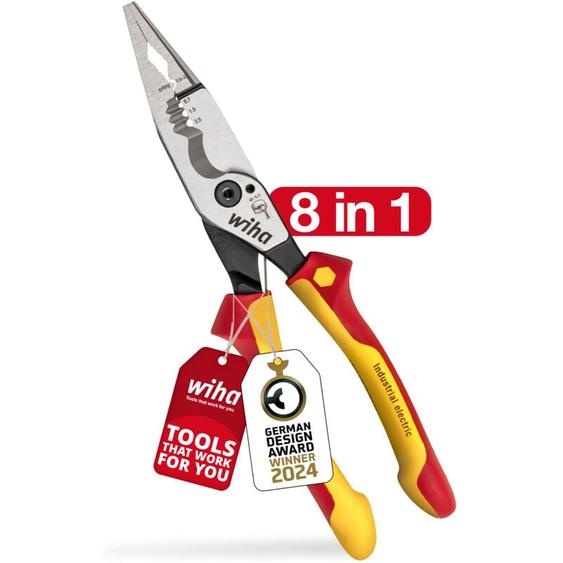 La pince multifonction 8 en 1 pour électriciens i Sertir, dénuder, couper, saisir, ébavurer, plier, visser, couper les vis (45705) - Wiha