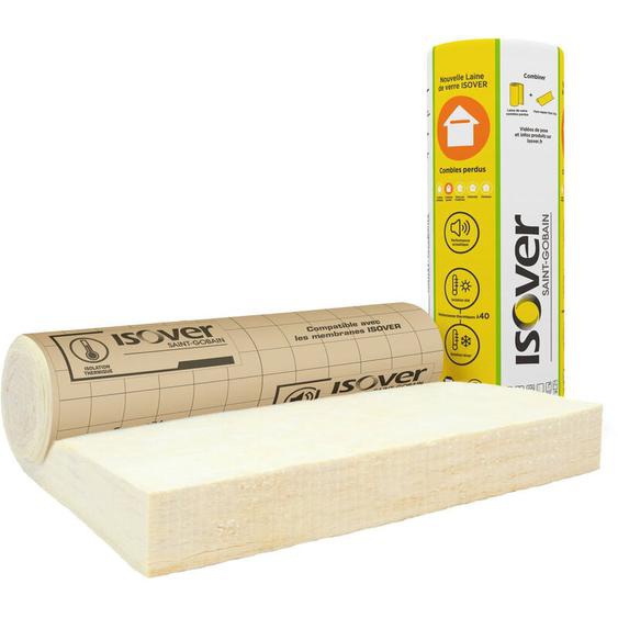 Laine de verre 300 mm pour les combles perdus et les plafonds lambda 40 - rouleau 1,2 x2,6 m revêtu kraft - R=7,5 m².K/W Isover