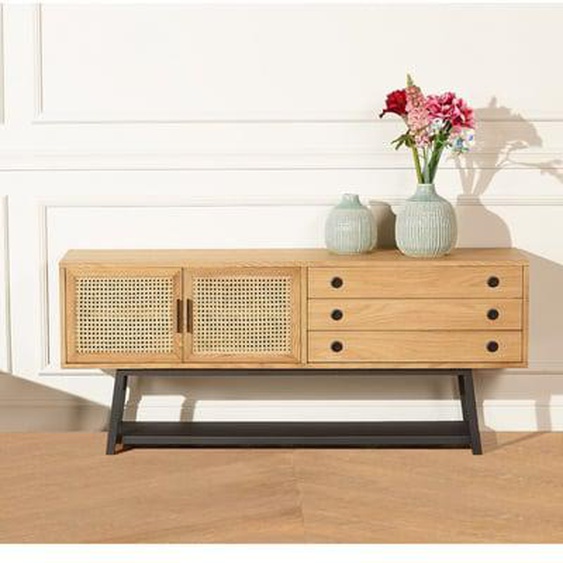 LALALA - Buffet en chêne et cannage, métal, style scandinave 2 portes,