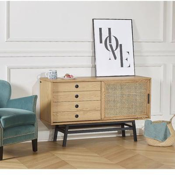 LALALA - Buffet en chêne et métal, 1 porte, 2 tiroirs, 121 cm