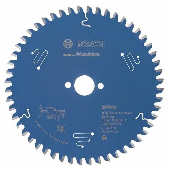 Lame de scie circulaire pour aluminium 160 x 20 x 1,6 mm 52 dents BOSCH EXPERT 2608644094