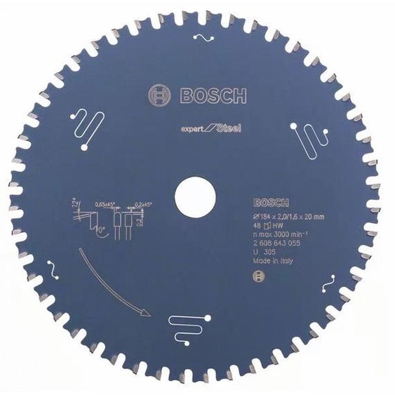 Lame de scie circulaire pour lacier 184 x 20 x 1,6 mm 48 dents BOSCH EXPERT 2608643055