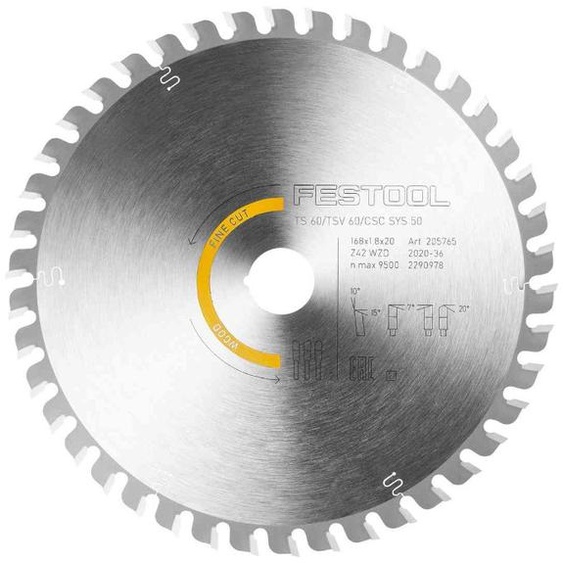 Lame de scie circulaire WOOD FINE CUT HW 168 x 1,8 x 20 WD42 FESTOOL 205765