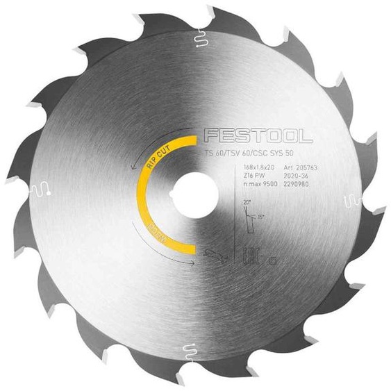 Lame de scie circulaire WOOD RIP CUT HW 168 x 1,8 x 20 PW16 FESTOOL 205763