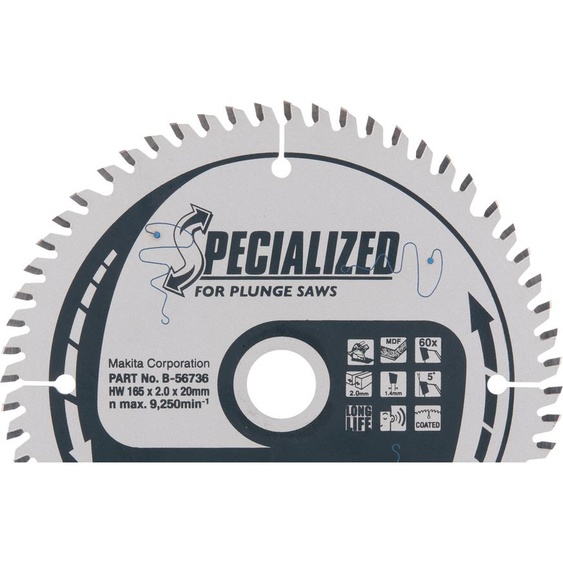 Lame de scie Makita pour scies plongeantes 165 x 20 mm - 60 dents