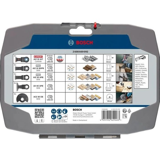 Lames Oscillantes pour Outil Multifonction Bosch Professional, Coffret de 5, Pour Coupes Métal et Bois