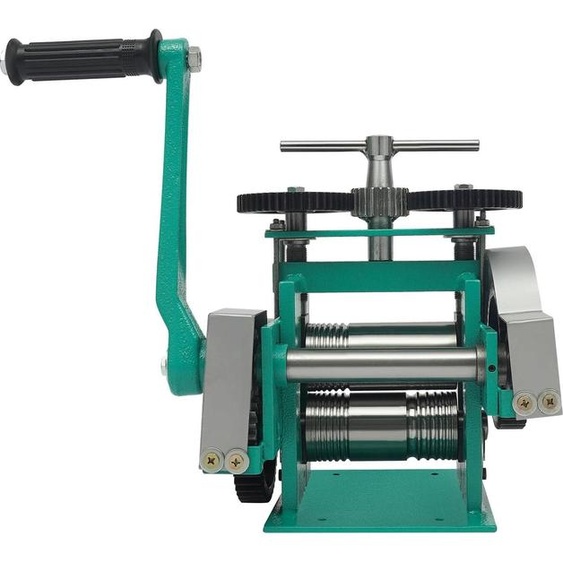 Laminoir à bijoux - Laminoir triple - Écart réglable de 0,03 à 6,5 mm - Rapport de transmission 1:6 - Acier - Pour fil métallique et tôle - Vert