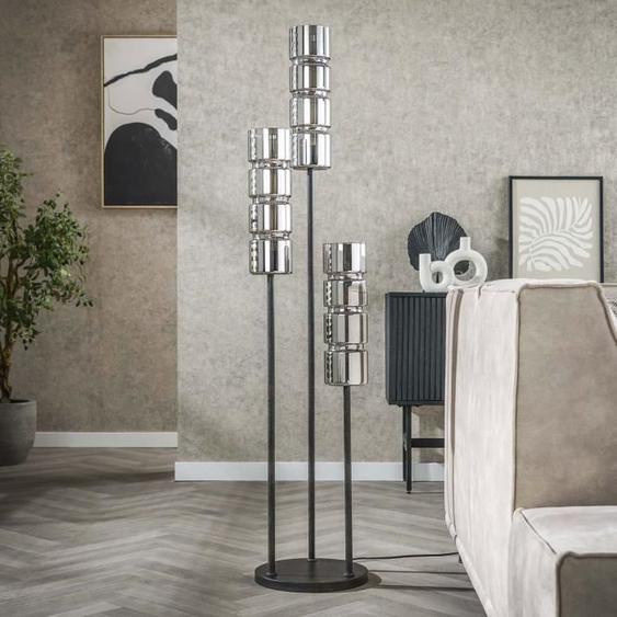 Lampadaire 3 lampes 32x155 cm en verre chromé et métal noir