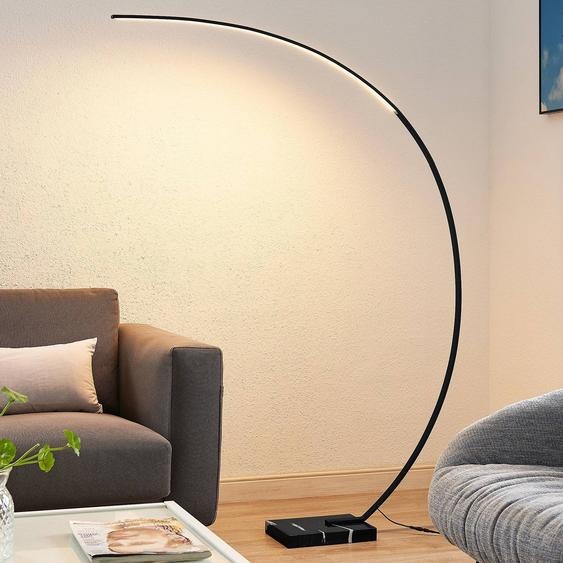 Lampadaire arc Kendra Lindby, dimmable, noir, Salon / Salle à manger, Métal, Moderne, Lampadaire