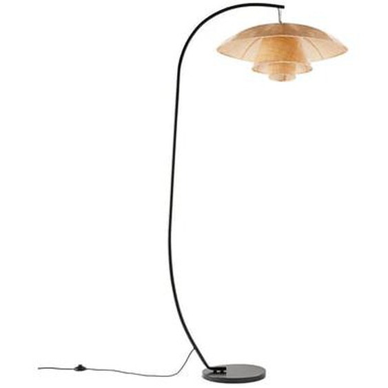 Lampadaire arc métal acier et rotin, Lola