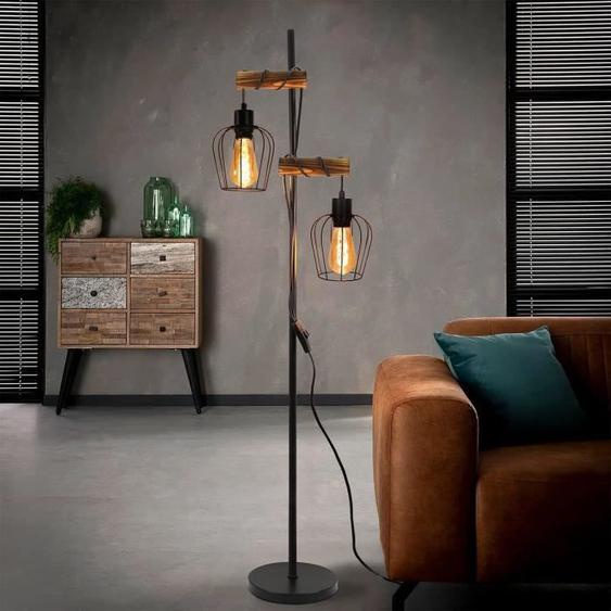 Lampadaire - AUTREMENT - Vintage - Design industriel - 2 lampes - Métal et bois - Noir