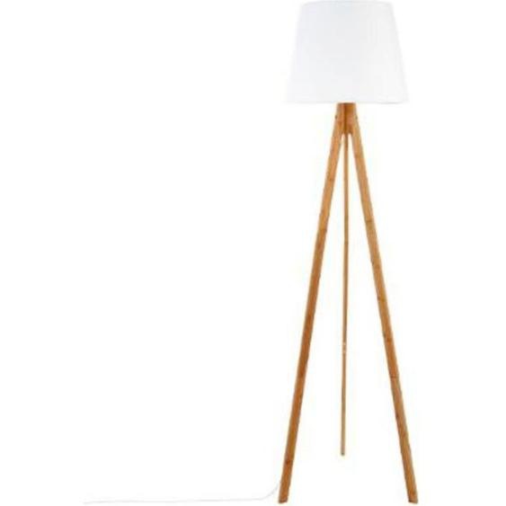Lampadaire - Bahi - H 160 cm - Blanc - Bois - Abat-jour en bambou