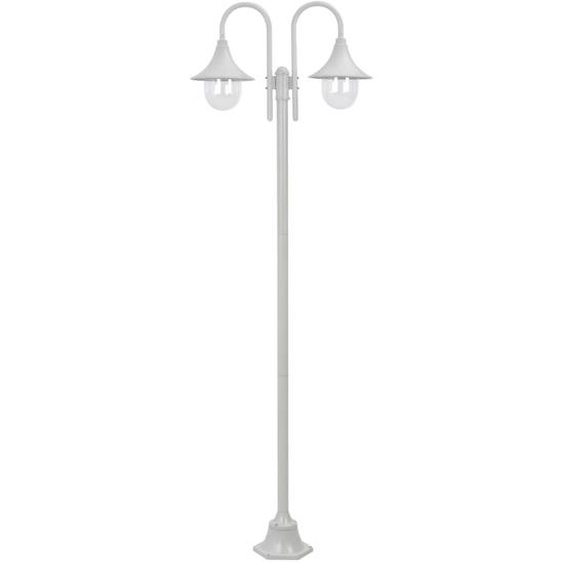Lampadaire de jardin E27 220 cm Aluminium 2 lanternes Blanc
