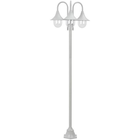 Lampadaire de jardin E27 220 cm Aluminium 3 lanternes Blanc