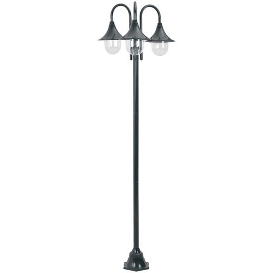 Lampadaire de jardin E27 220cm Aluminium 3 lanternes Vert foncé