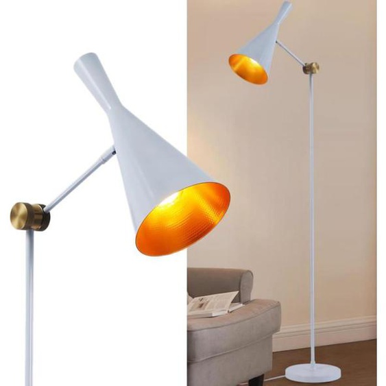 Lampadaire Industriel Blanc, Abat-jour en Aluminium avec Intérieur Doré en Nid dAbeille, E27 pour Salon