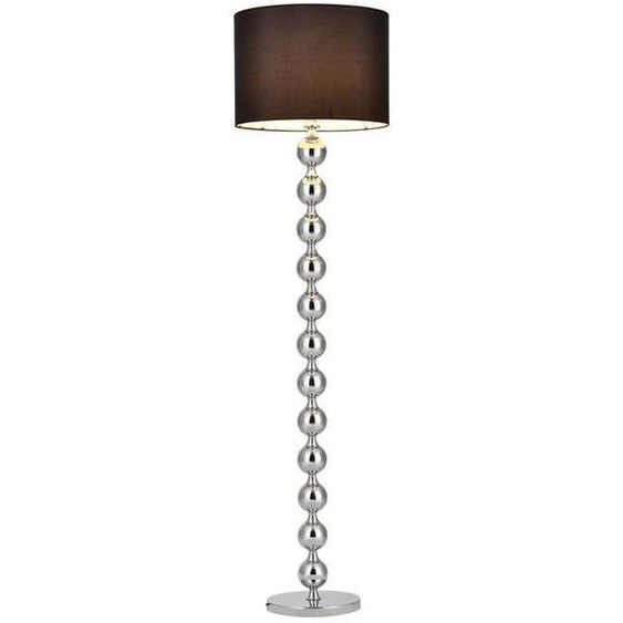 Lampadaire lampe sur pied metal tissu noir chrome hauteur 155 cm diametre de l abat jour 48 cm douille 1 x E27