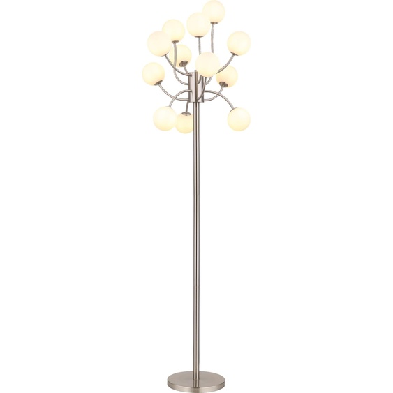 Lampadaire LED, 12 flammes, boules en verre nickel, H 200 cm