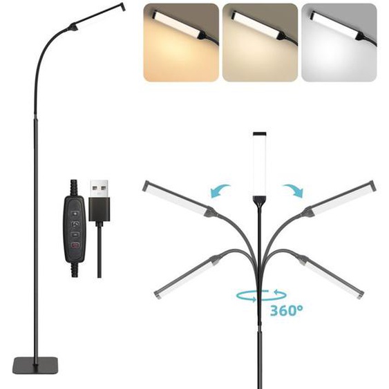 Lampadaire LED Salon Moderne sur Pied - 3 Hauteurs, 3 Tons & 10 Niveaux Lumière, Cou Orientable 360° pour Lecture/Chambre/Bureau