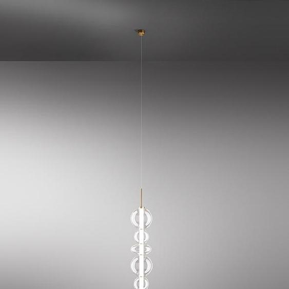 Lampadaire LED série 8165 en Or Brossé, Structure en Métal et Verre Borosilicaté Transparent, Hauteur Réglable, 37W, 3000K - Par Perenz Illuminazione
