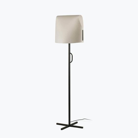 Lampadaire LUANG E27 15W acier noir, parchemin beige L:42cm H:153cm intensité lumineuse variable