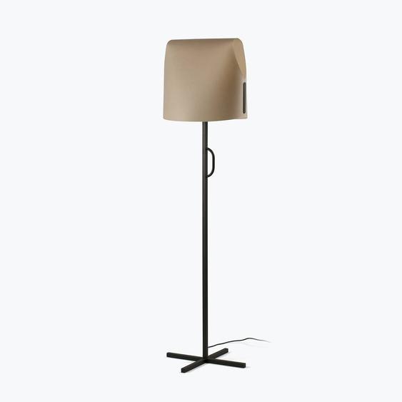 Lampadaire LUANG E27 15W acier noir, parchemin camel L:42cm H:153cm intensité lumineuse variable