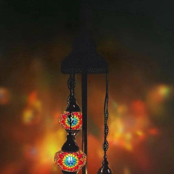 Lampadaire mosaïque turc - Lampe marocaine avec 3 boules en verre colorées - Décoration orientale