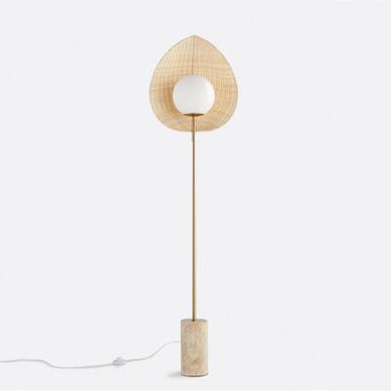 Lampadaire opaline, rotin et travertin, Javana