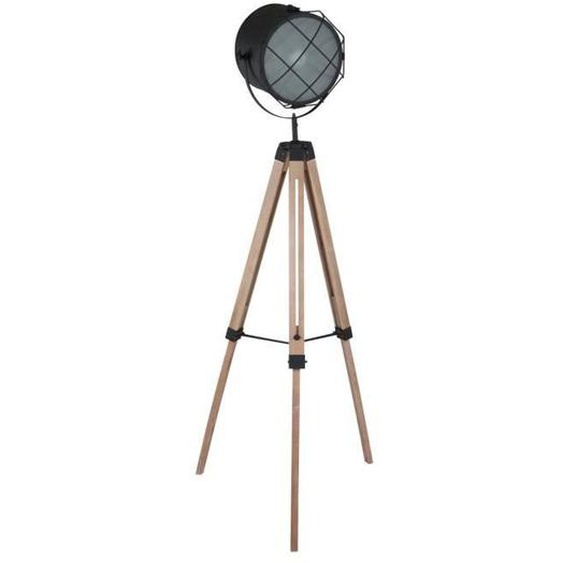 Lampadaire - Sienna - Dyce - Noir Mat - Bois Clair - Verre Mat - Trépied